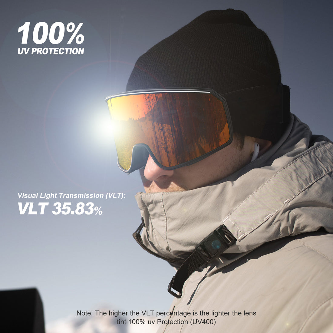 Raytice Ski Goggles, Snowboard Goggles, OTG Ski Glasses with UV400 protection, Anti Fog, Anti glare, REVO-Tech Ski Glasses Suitable for Snowboarding, Snowmobiles Sking Goggles for Men Women