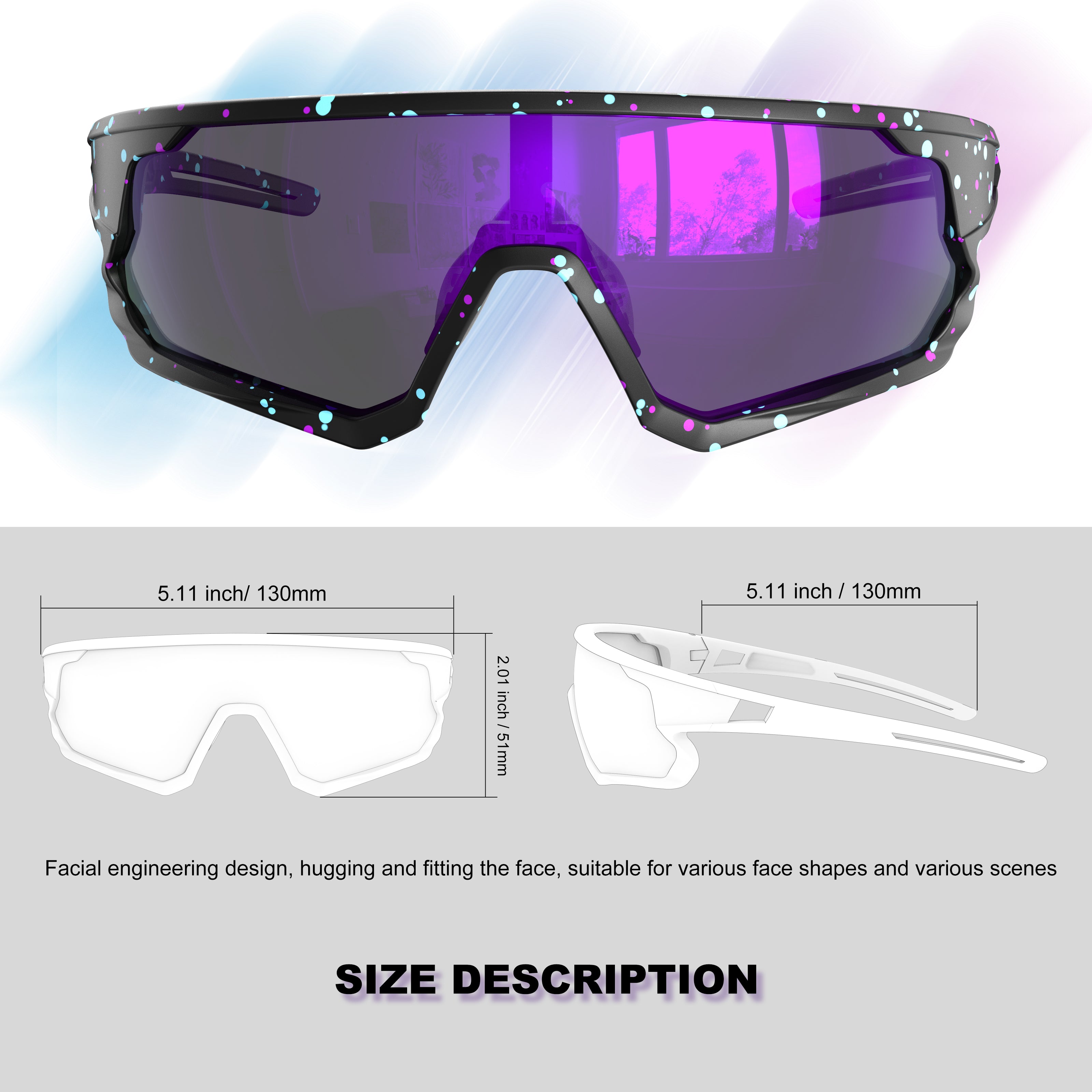 Polarized Cycling Glasses,Sports Sunglasses for Men and Women, UV Protection Glasses for Running, Fishing, Driving