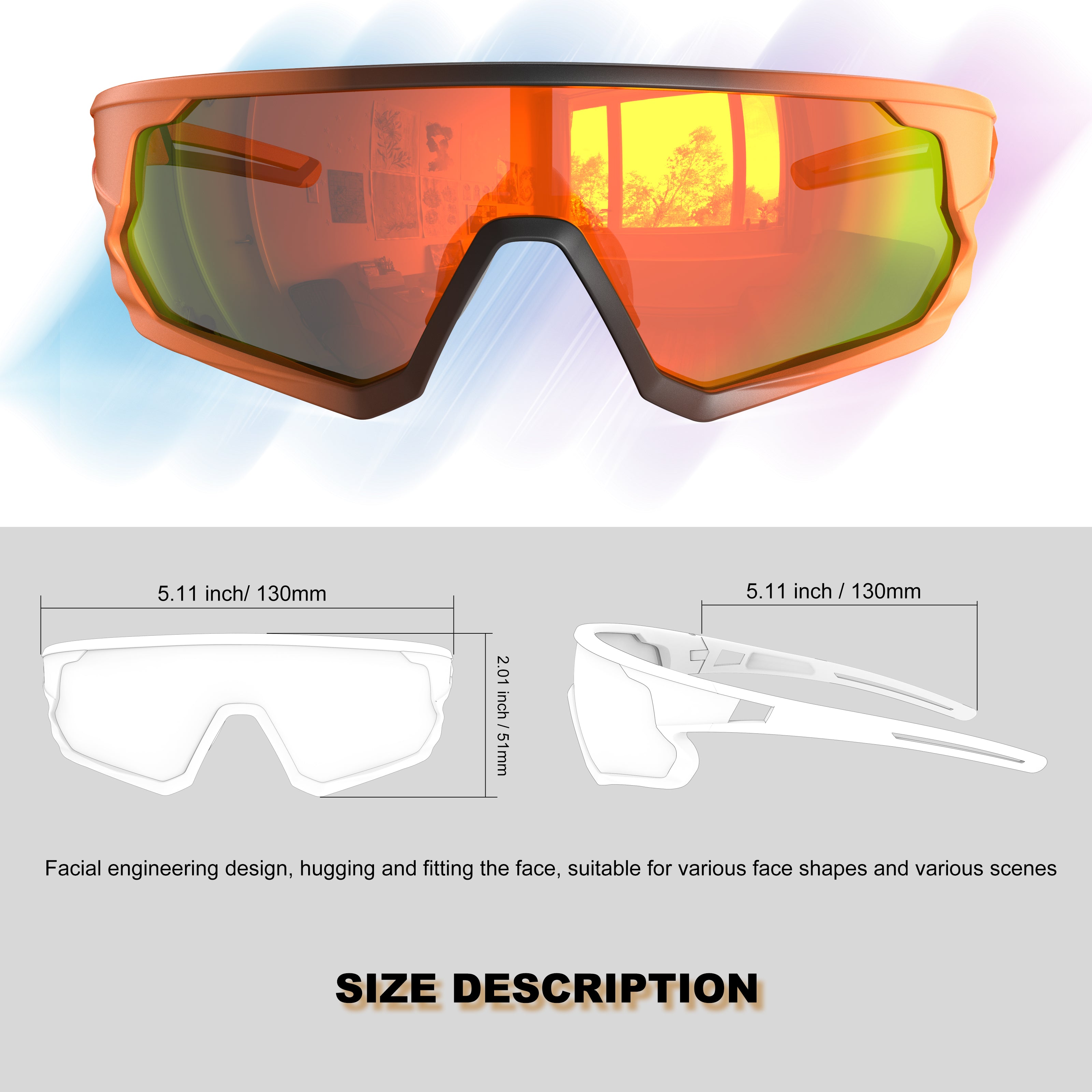 Polarized Cycling Glasses,Sports Sunglasses for Men and Women, UV Protection Glasses for Running, Fishing, Driving