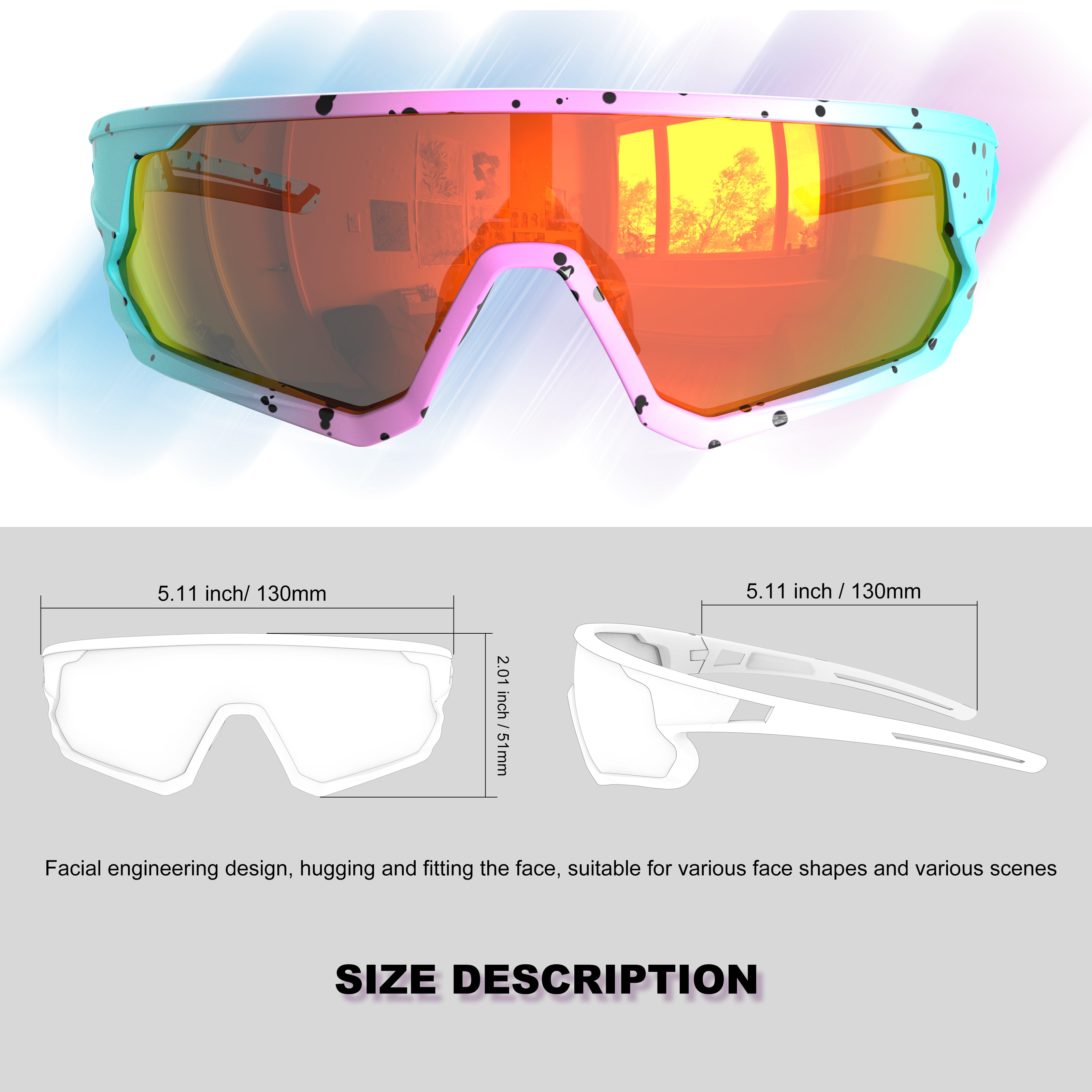 Polarized Cycling Glasses,Sports Sunglasses for Men and Women, UV Protection Glasses for Running, Fishing, Driving