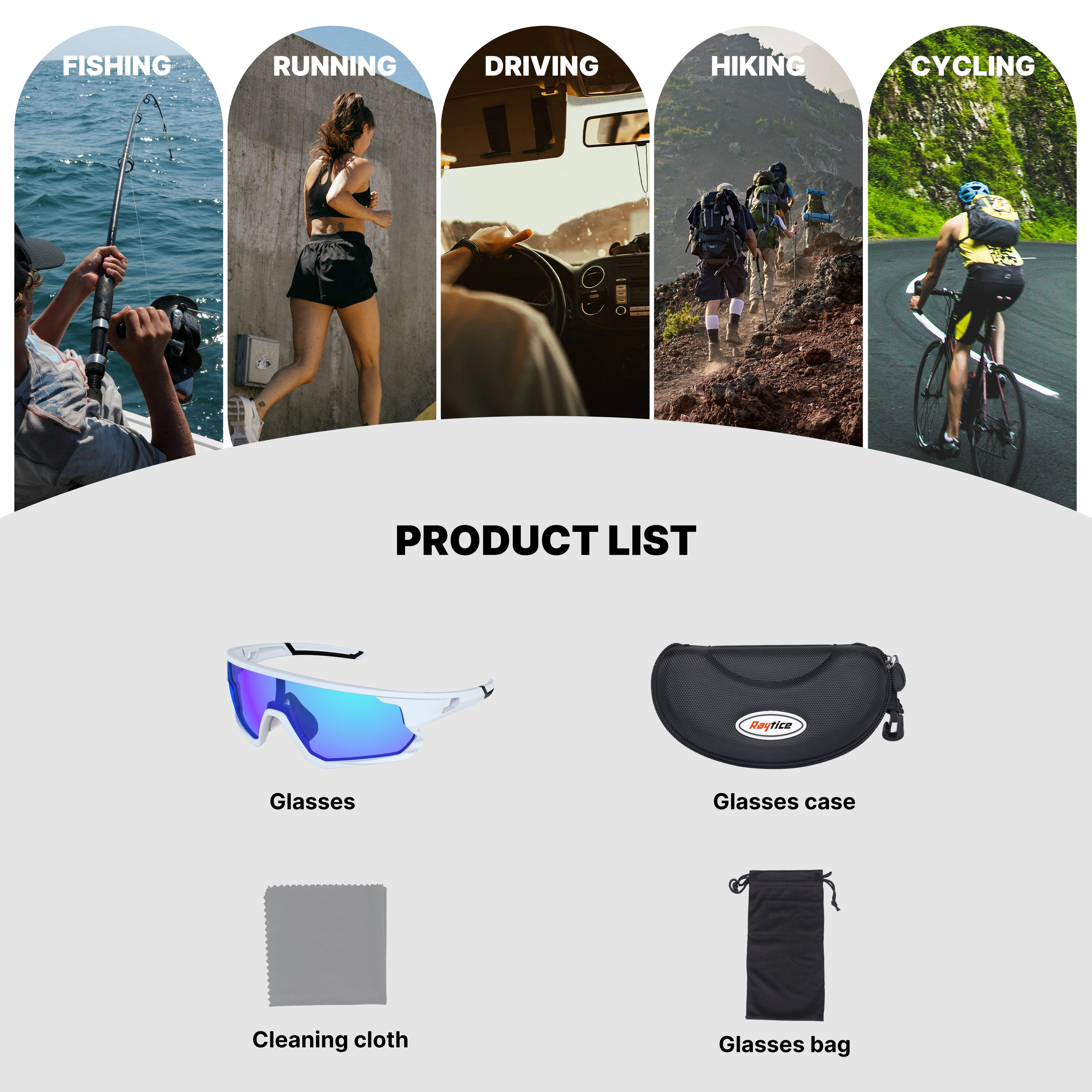 Polarized Cycling Glasses,Sports Sunglasses for Men and Women, UV Protection Glasses for Running, Fishing, Driving