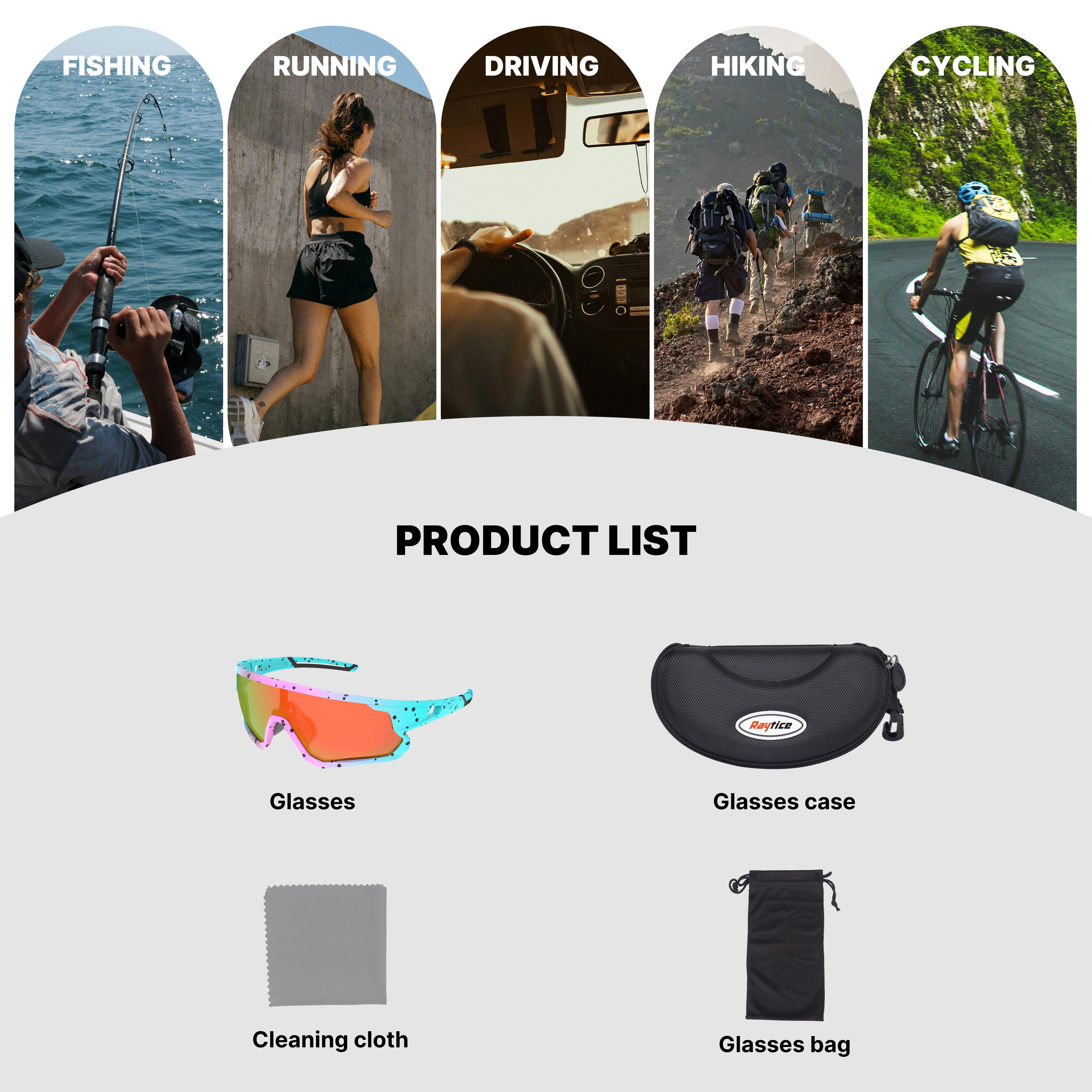 Polarized Cycling Glasses,Sports Sunglasses for Men and Women, UV Protection Glasses for Running, Fishing, Driving