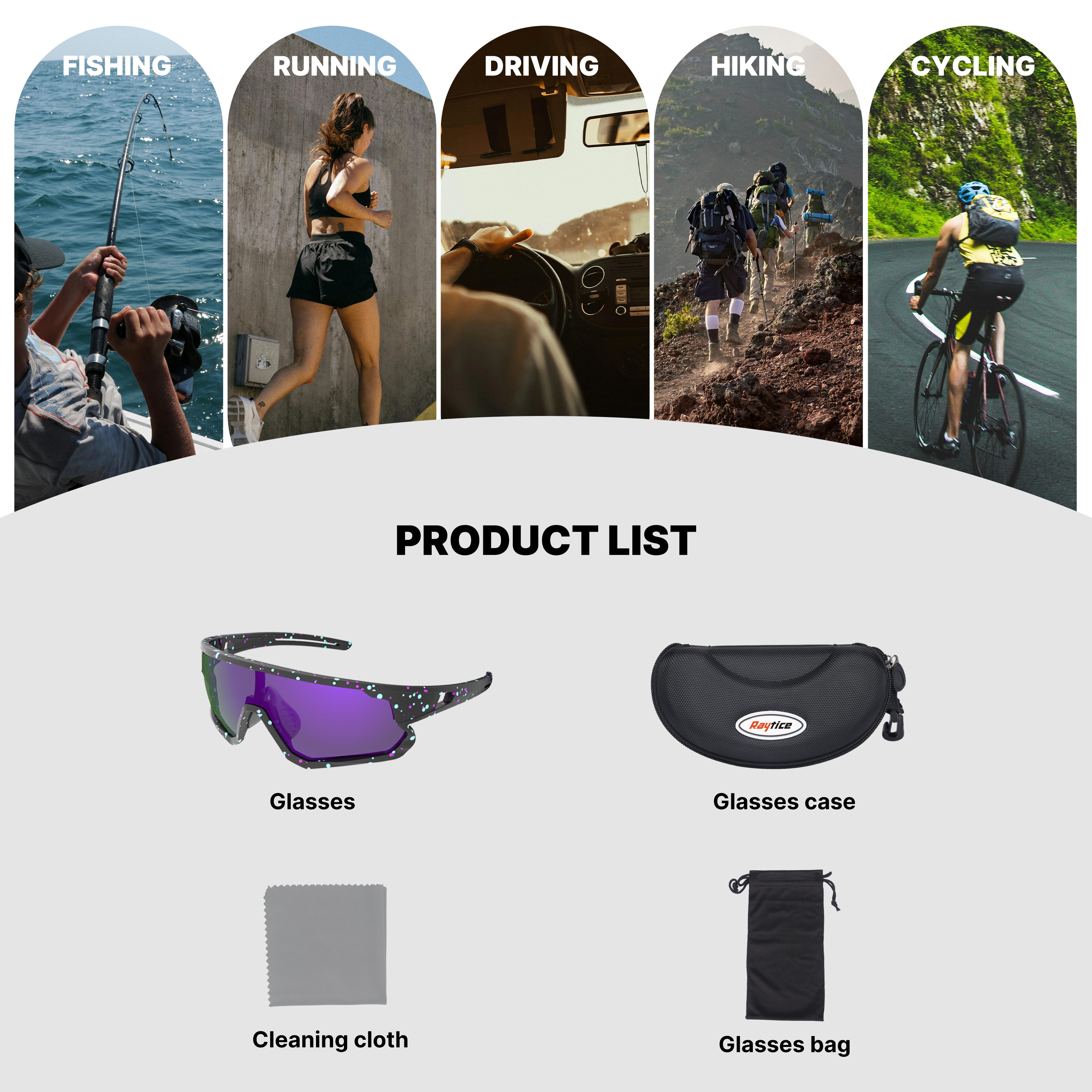 Polarized Cycling Glasses,Sports Sunglasses for Men and Women, UV Protection Glasses for Running, Fishing, Driving